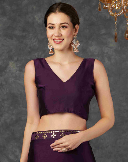 Wine Georgette Plain Mirror Work Saree