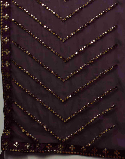 Wine Georgette Plain Mirror Work Saree