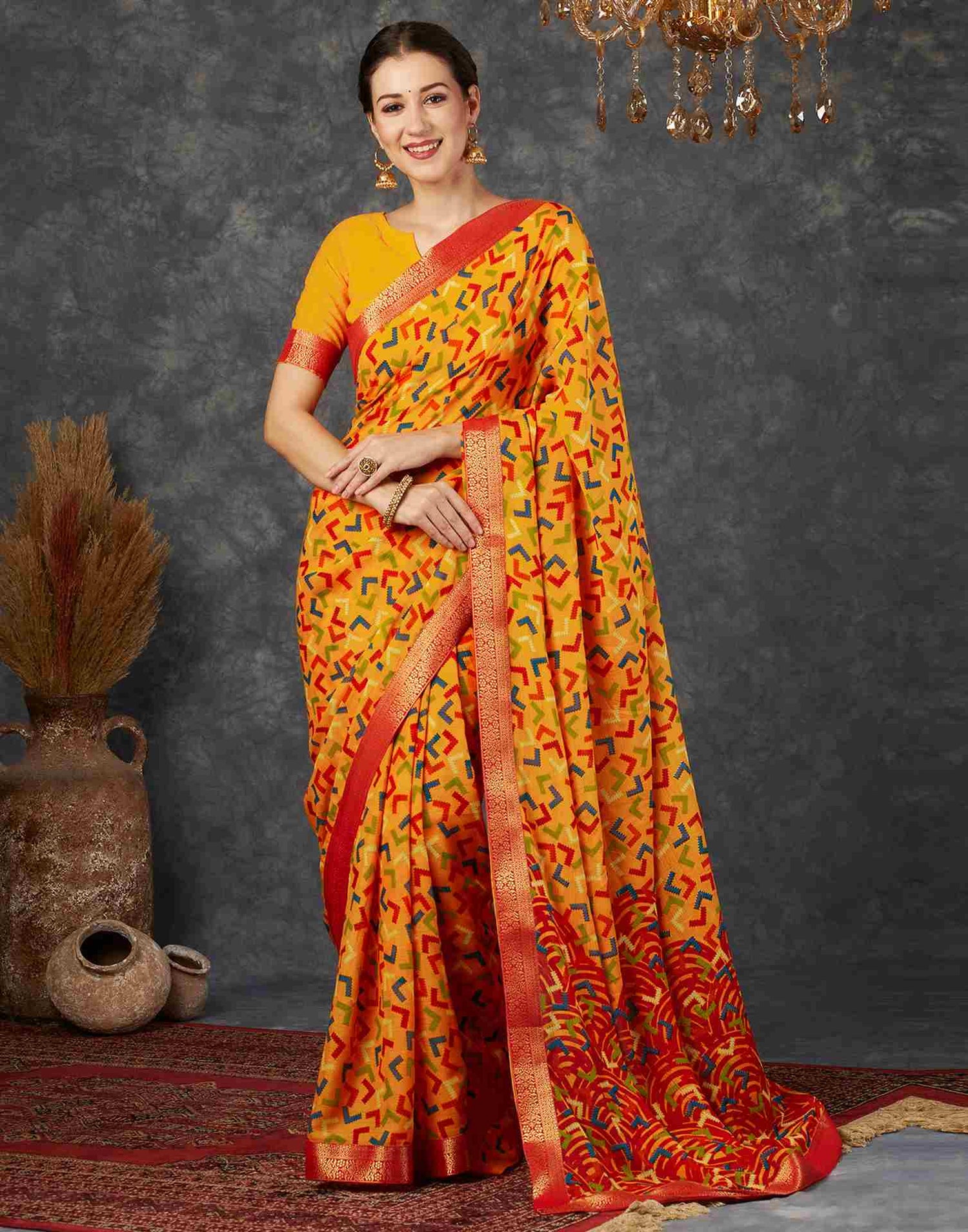 Turmeric Yellow Georgette Printed Saree