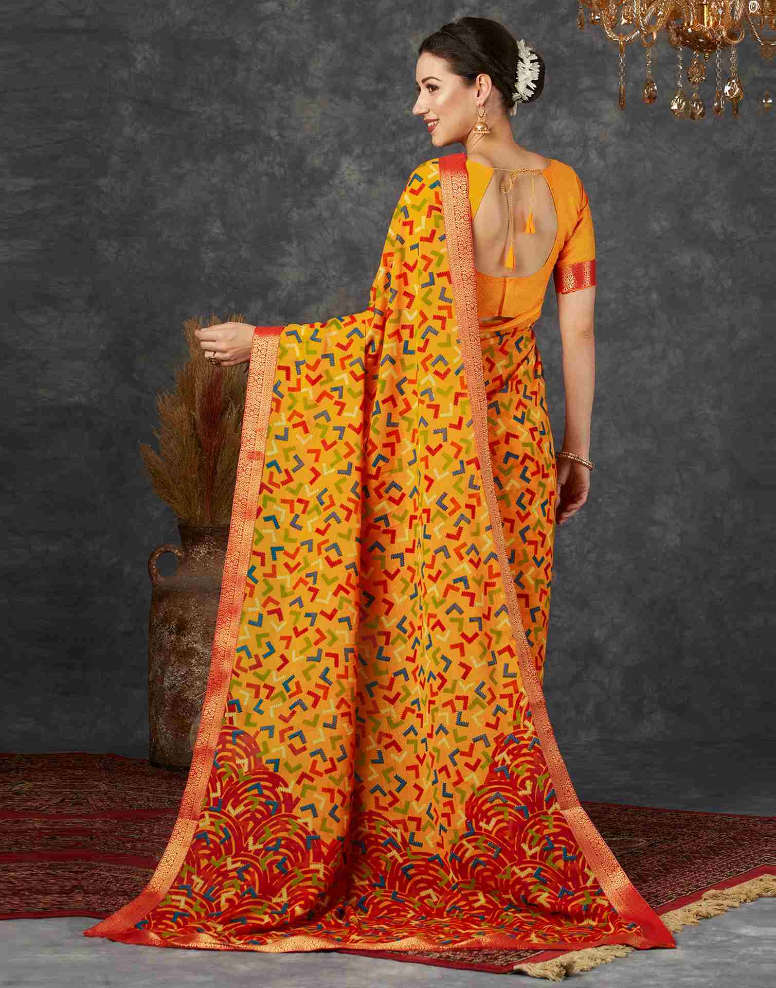 Turmeric Yellow Georgette Printed Saree