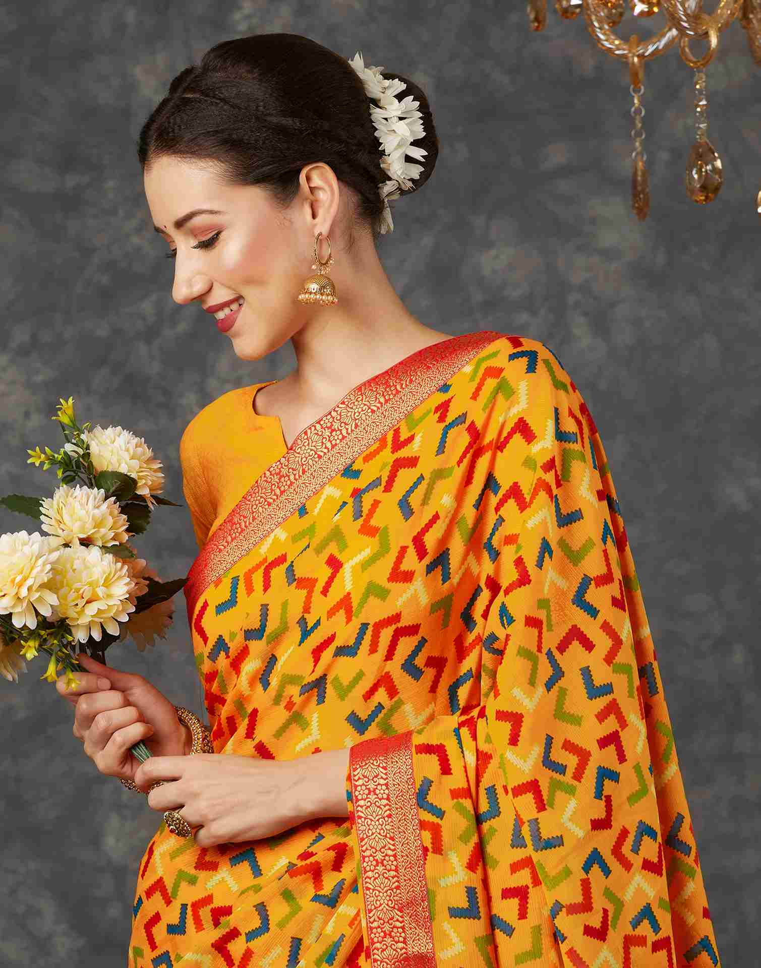 Turmeric Yellow Georgette Printed Saree