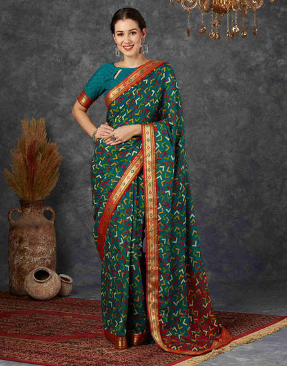 Teal Green Georgette Printed Saree