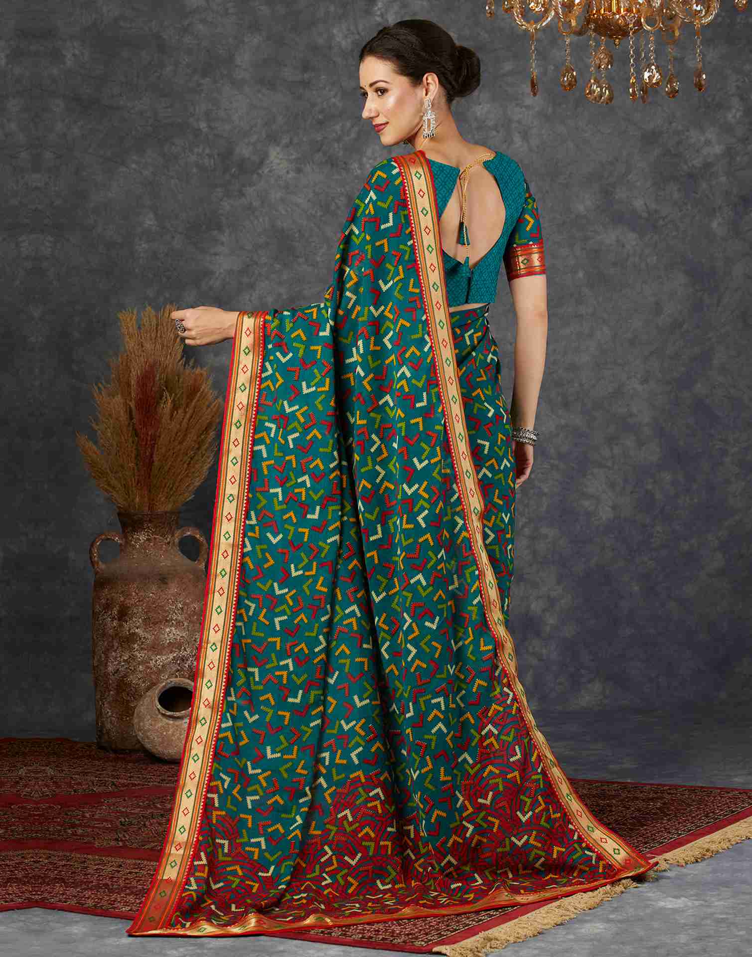 Teal Green Georgette Printed Saree