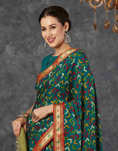 Teal Green Georgette Printed Saree