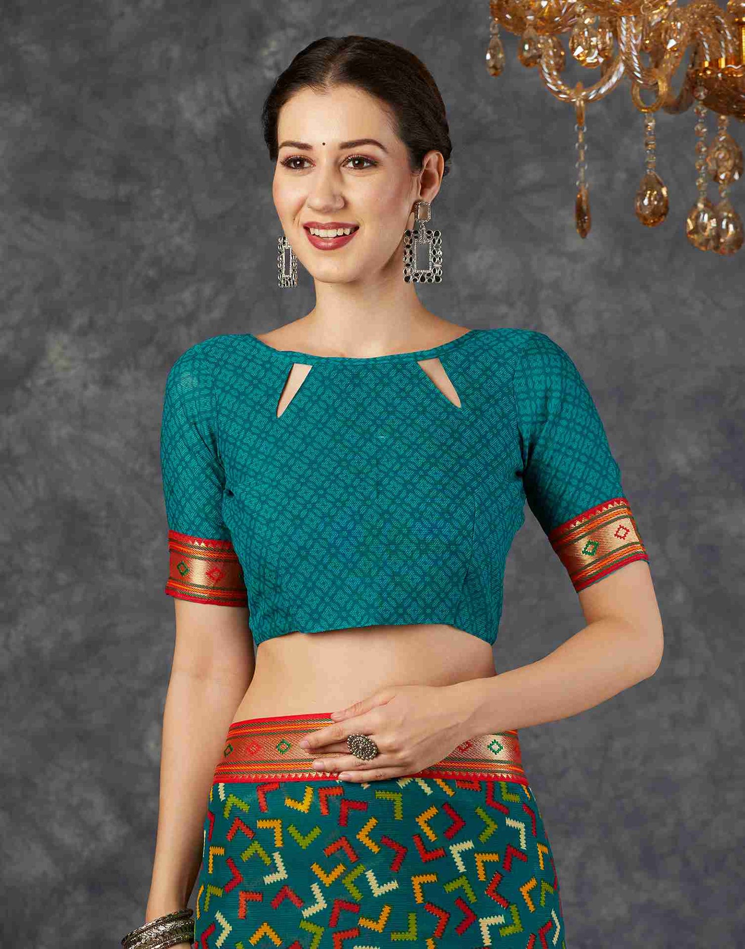 Teal Green Georgette Printed Saree