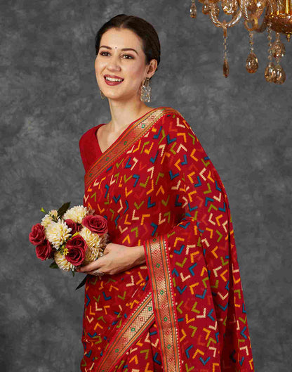 Red Georgette Printed Saree