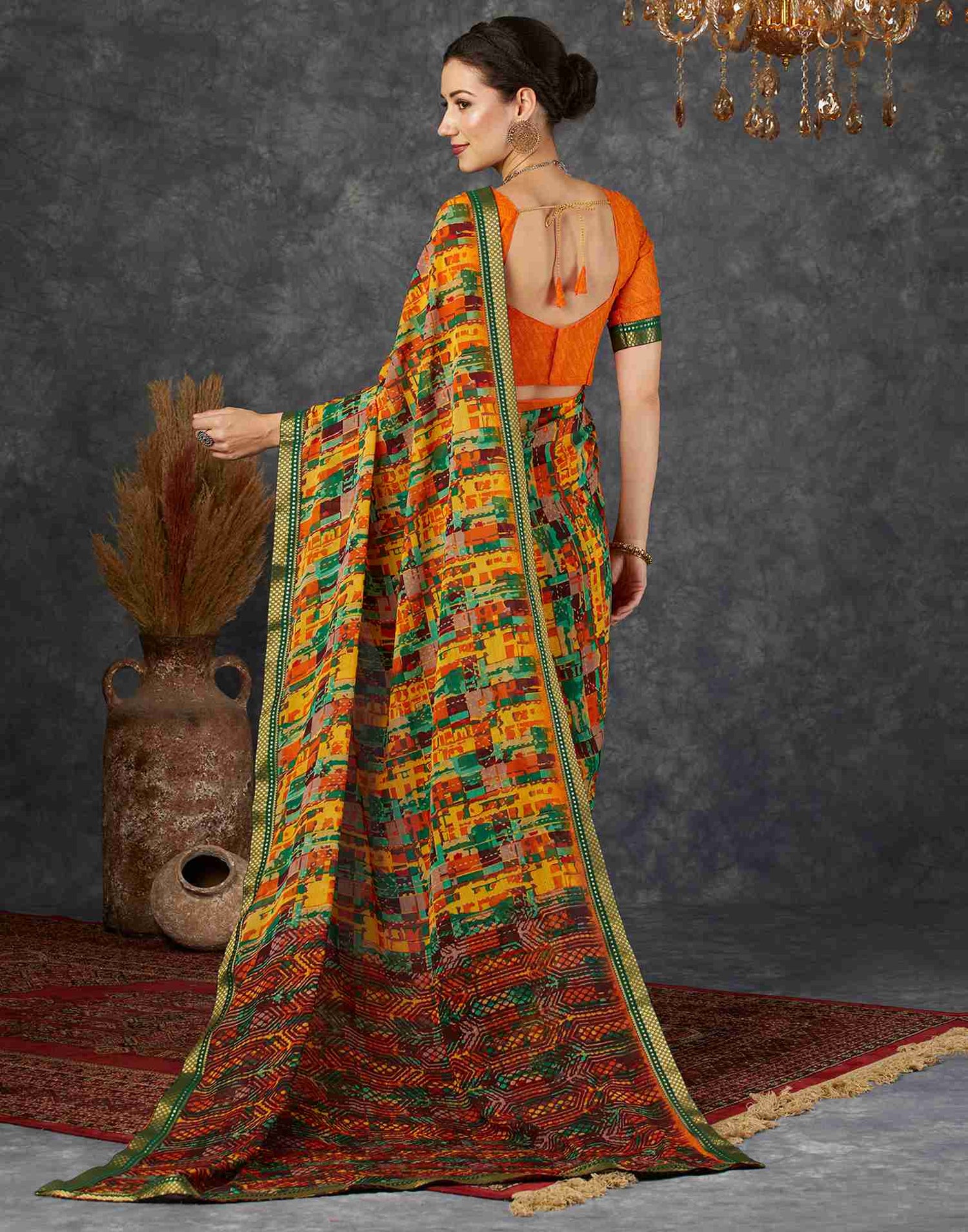 Dark Green Georgette Printed Saree