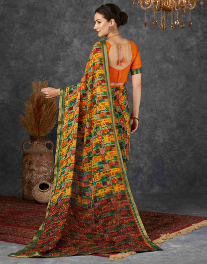 Dark Green Georgette Printed Saree