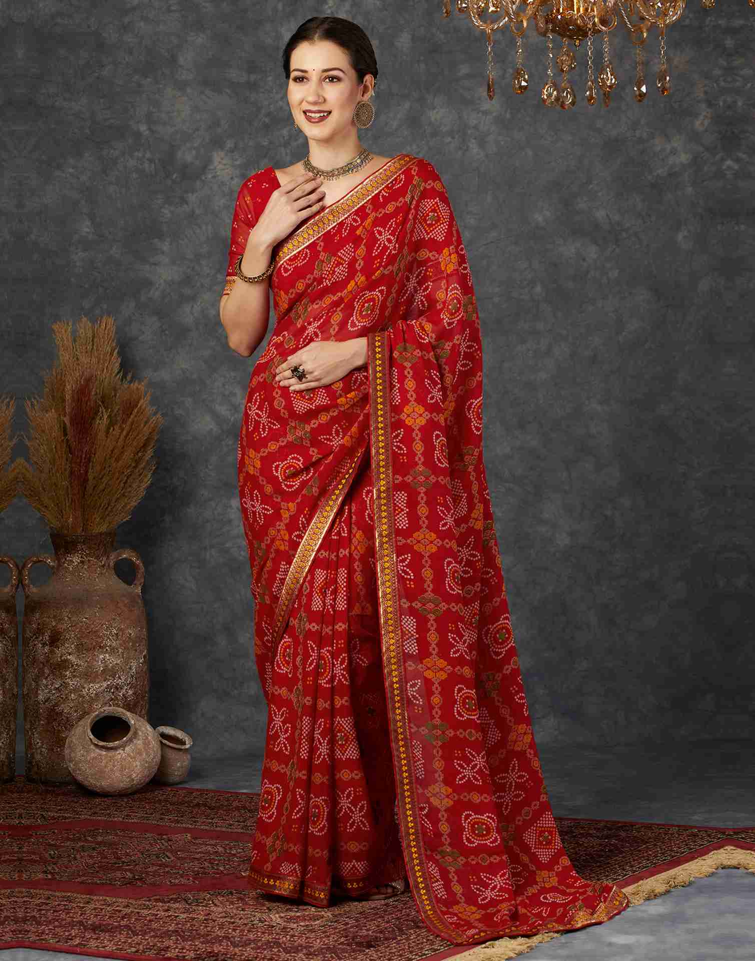 Red Georgette Printed Saree