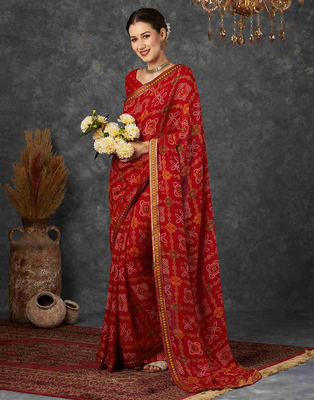 Red Georgette Printed Saree