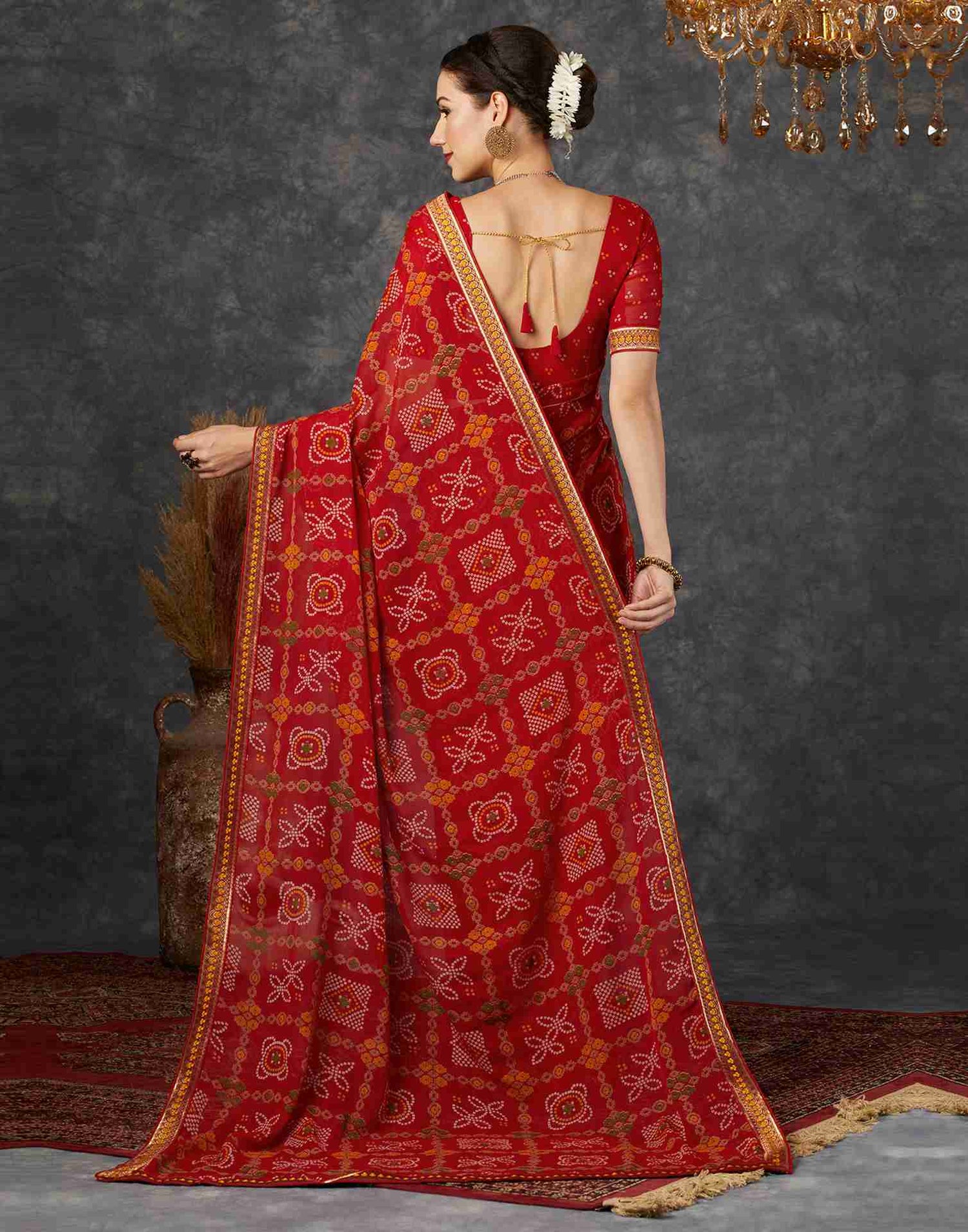 Red Georgette Printed Saree