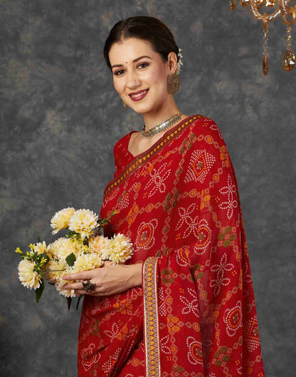 Red Georgette Printed Saree