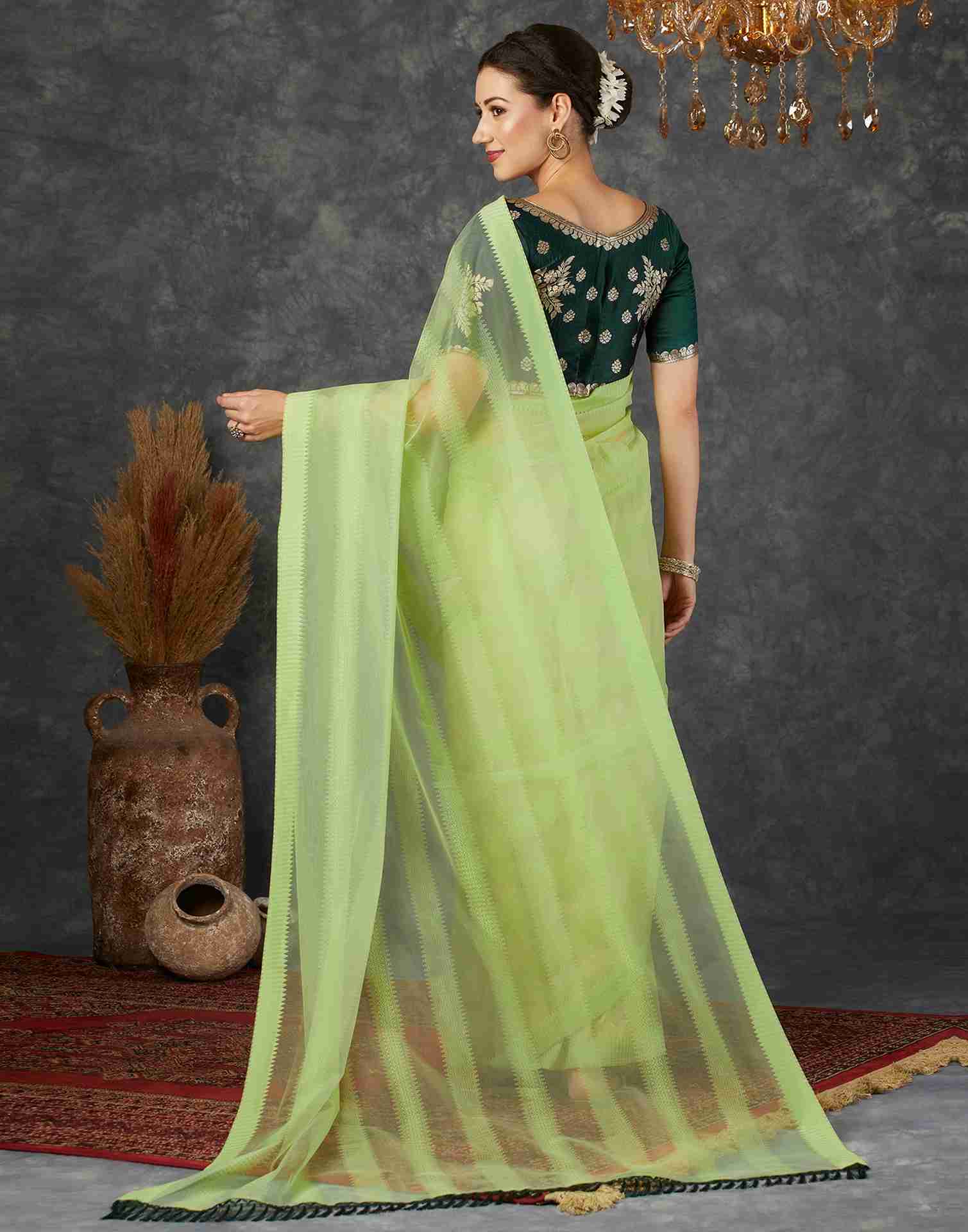 Light Green Net Plain Saree