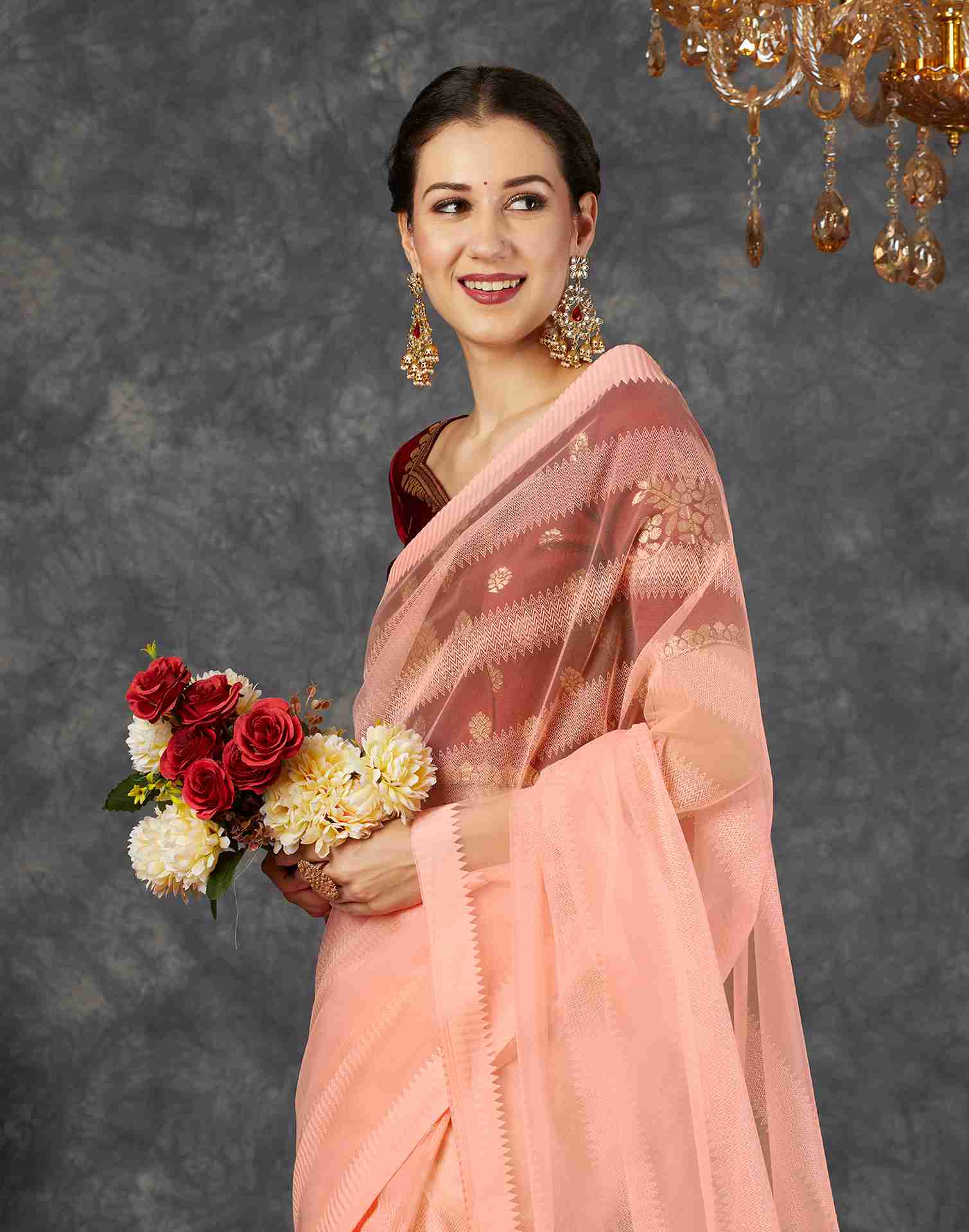 Rose Pink Net Plain Saree