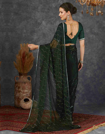 Dark Green Chiffon Plain Printed Saree