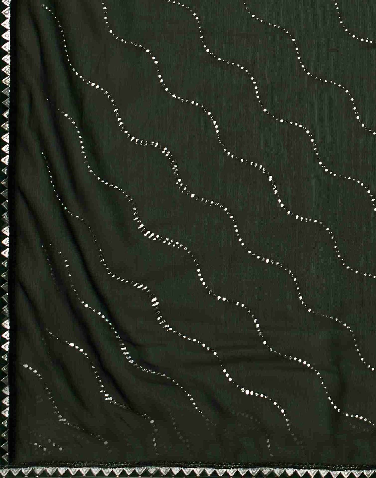 Dark Green Chiffon Plain Printed Saree