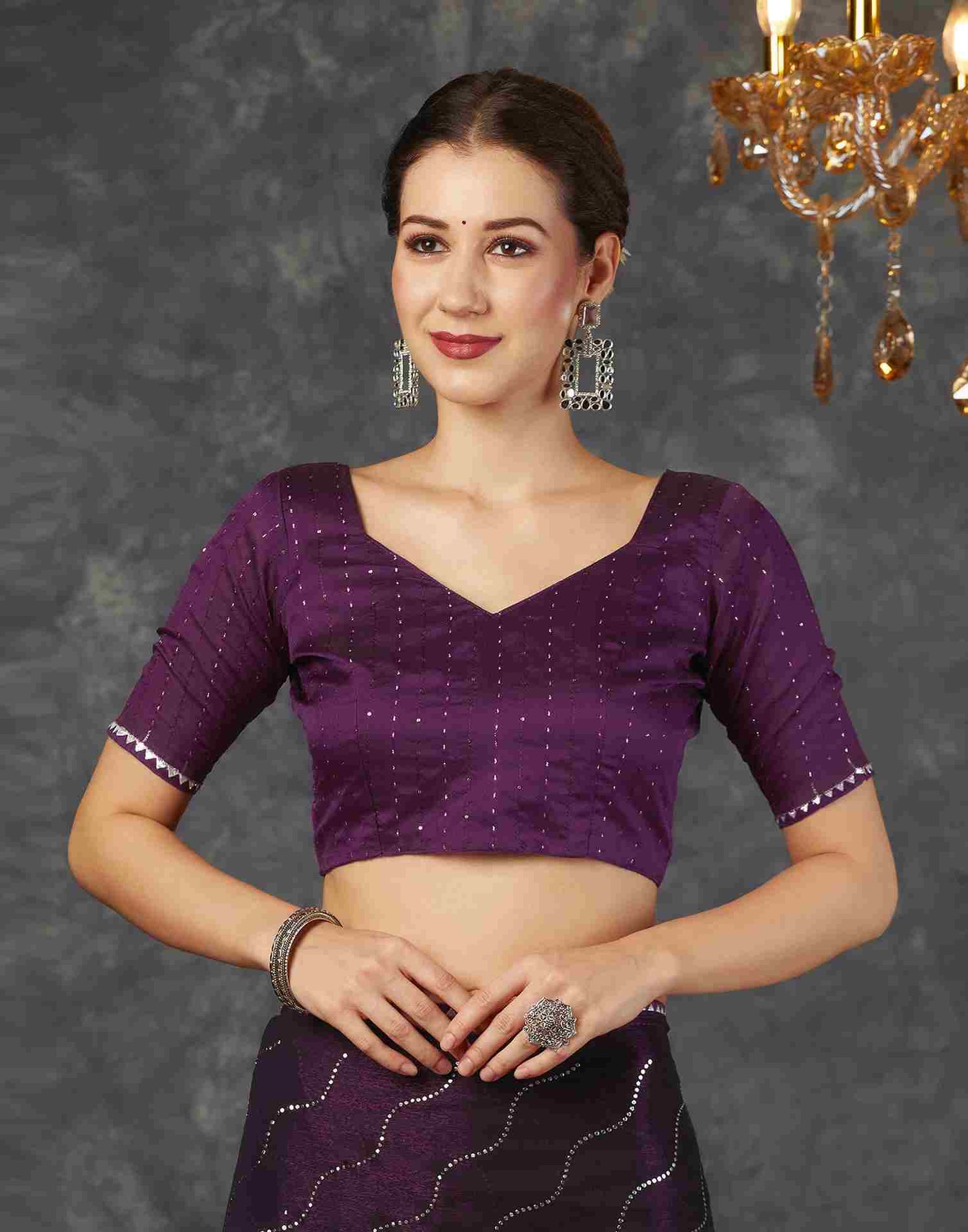 Deep Purple Chiffon Plain Printed Saree