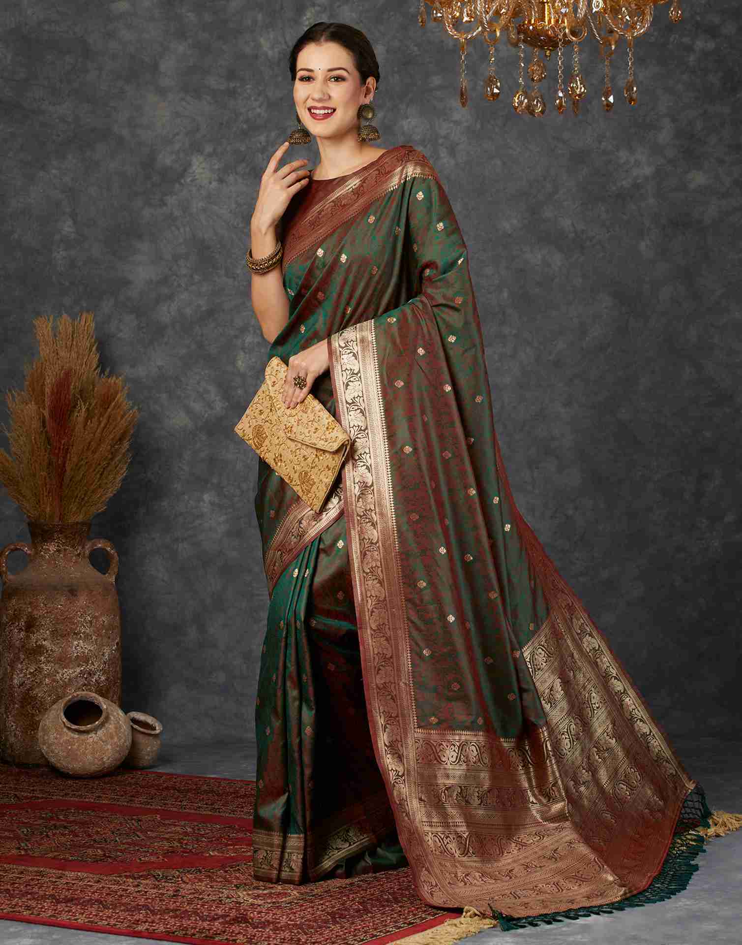 Dark Green Silk Woven Banarasi Saree