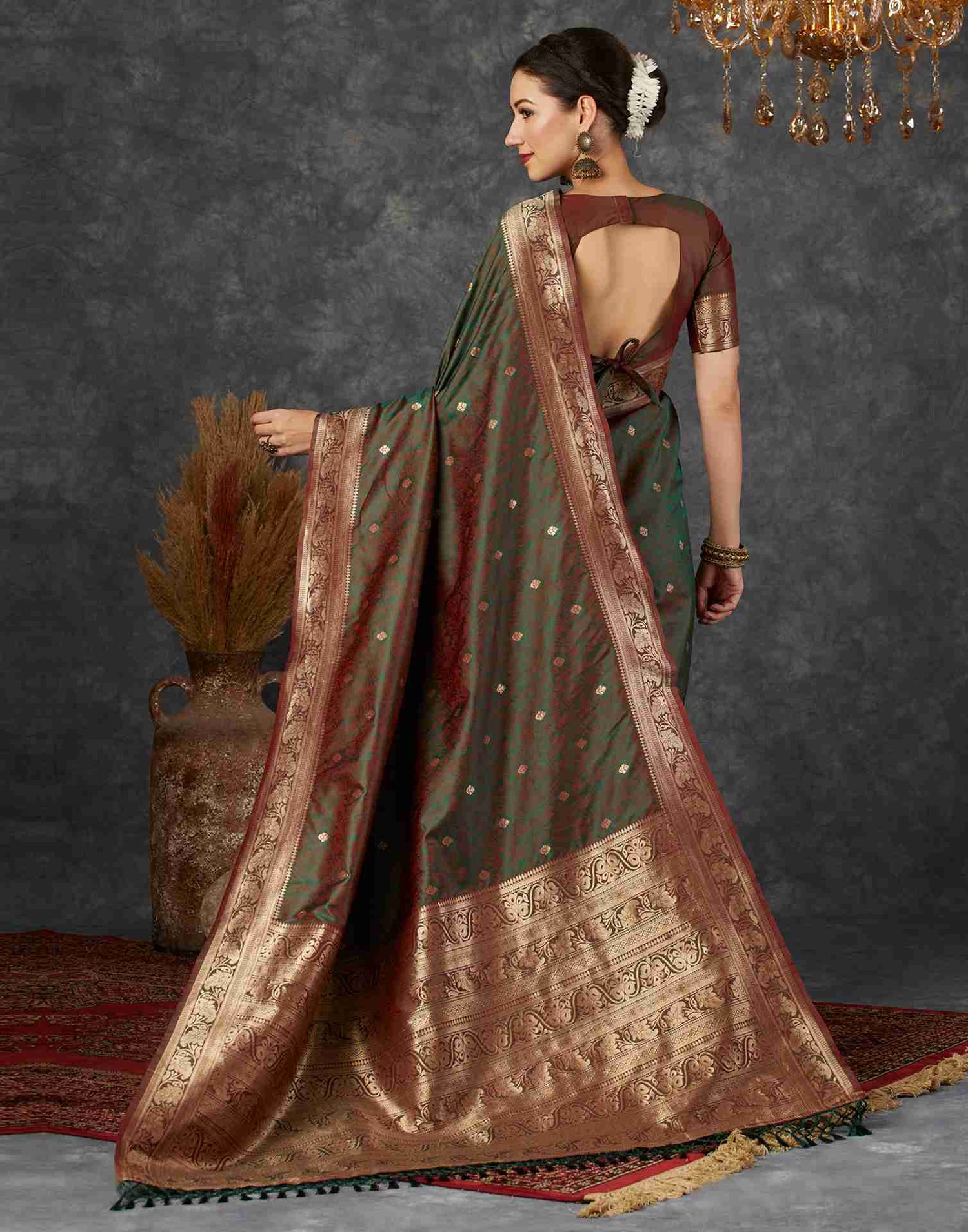 Dark Green Silk Woven Banarasi Saree