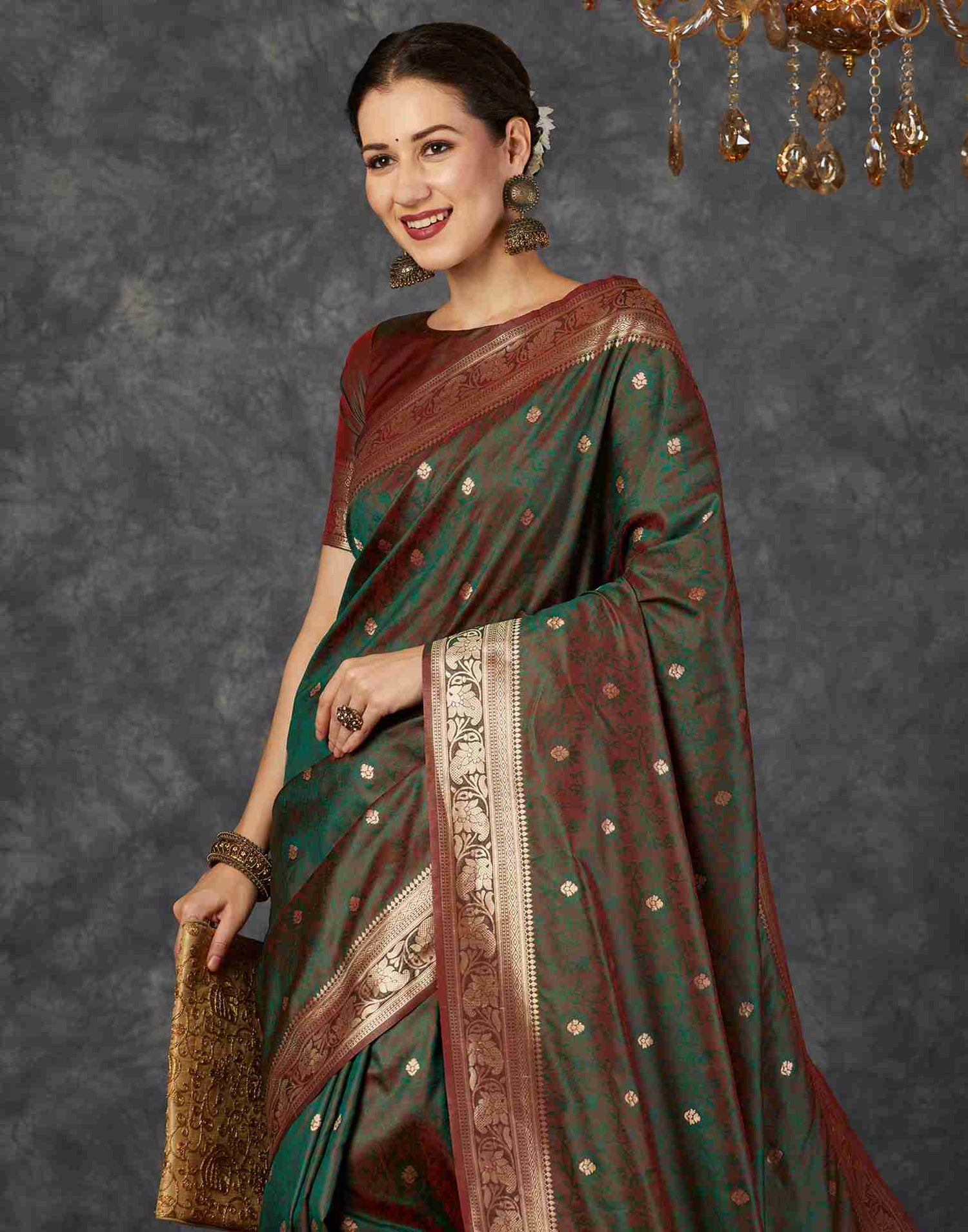 Dark Green Silk Woven Banarasi Saree