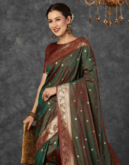 Dark Green Silk Woven Banarasi Saree