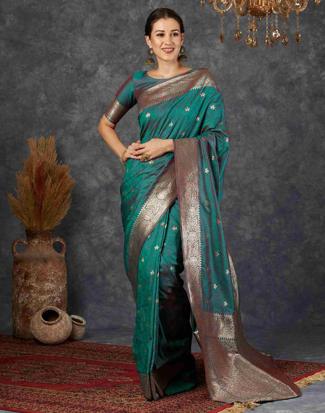 Teal Green Silk Woven Banarasi Saree