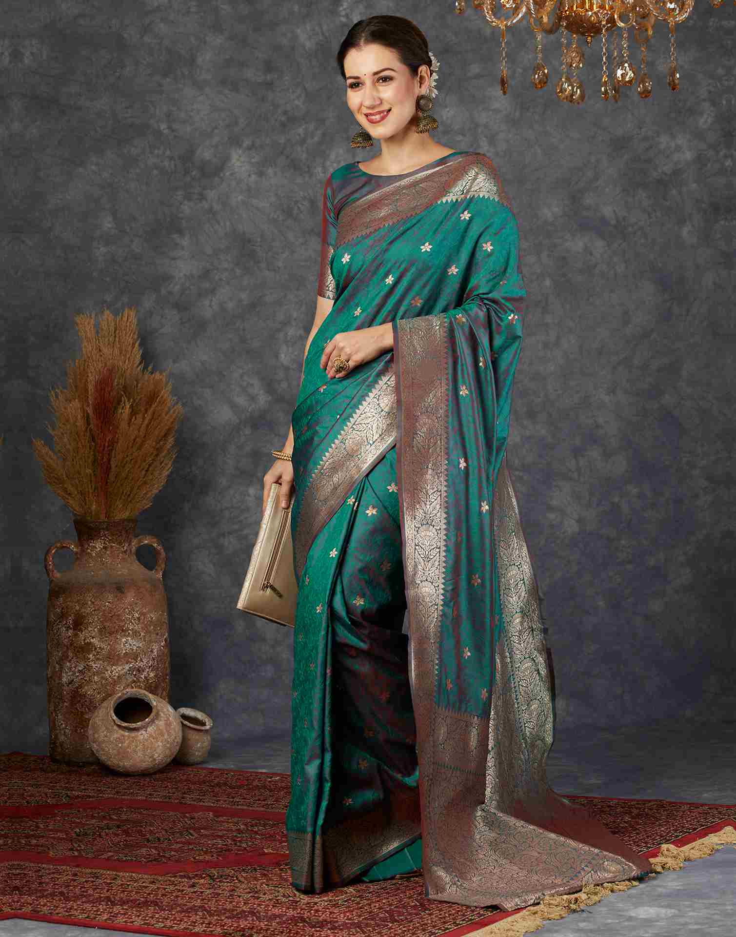 Teal Green Silk Woven Banarasi Saree