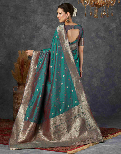 Teal Green Silk Woven Banarasi Saree