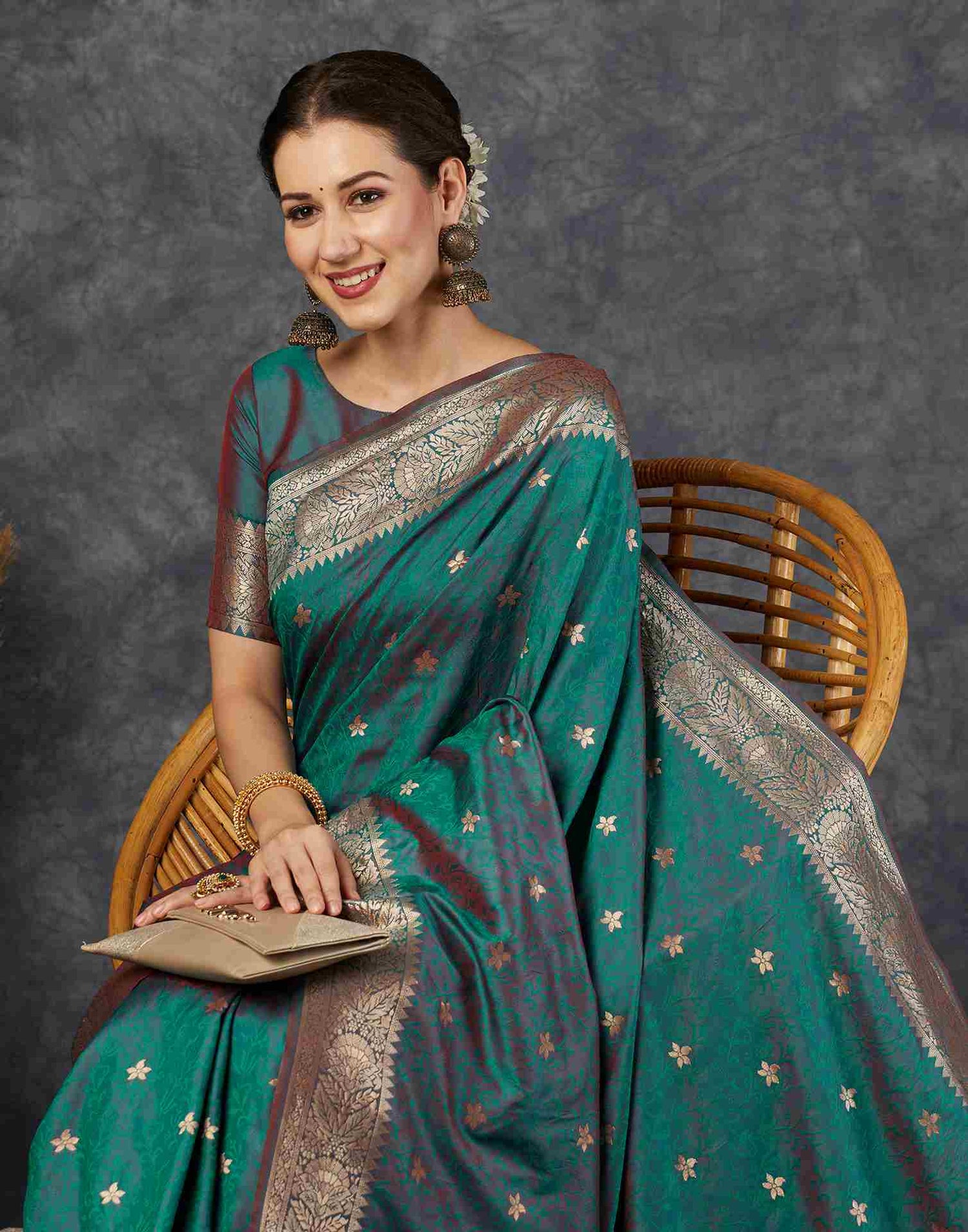 Teal Green Silk Woven Banarasi Saree