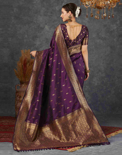 Dark Purple Silk Plain Banarasi Saree