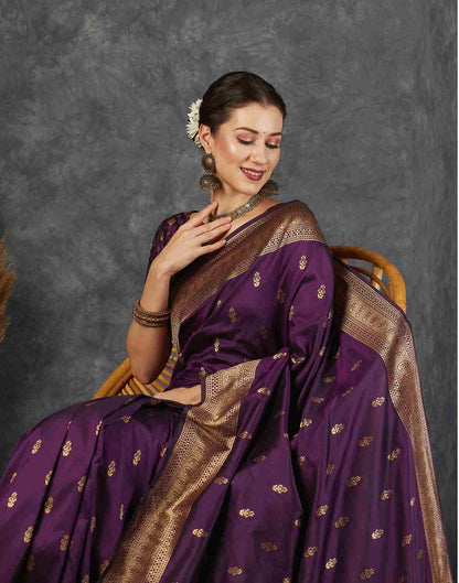 Dark Purple Silk Plain Banarasi Saree