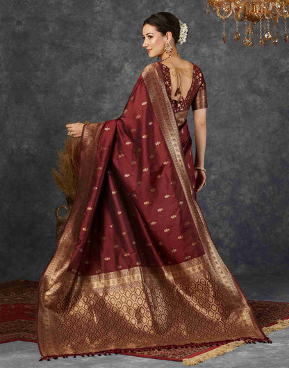 Maroon Silk Plain Banarasi Saree