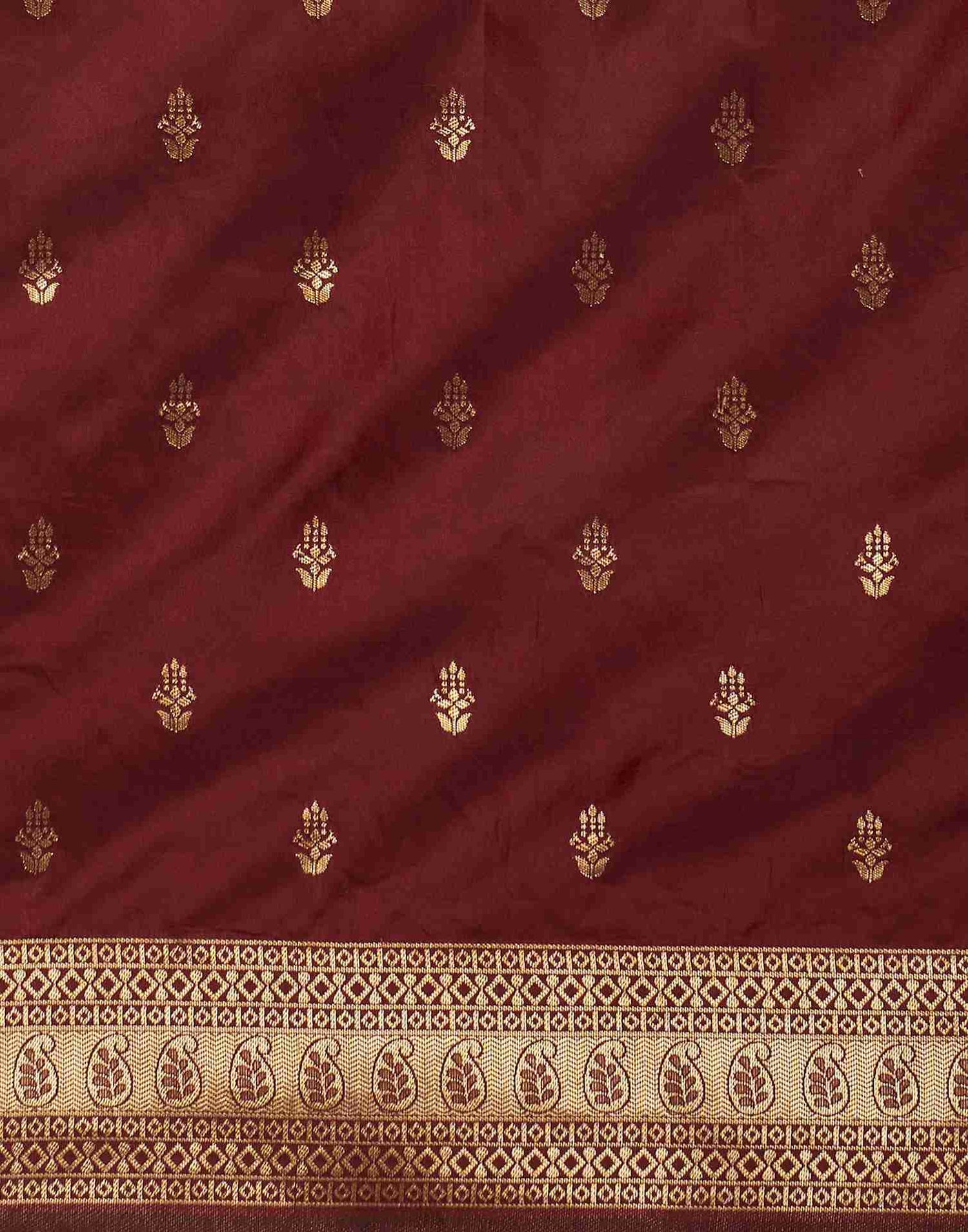 Maroon Silk Plain Banarasi Saree