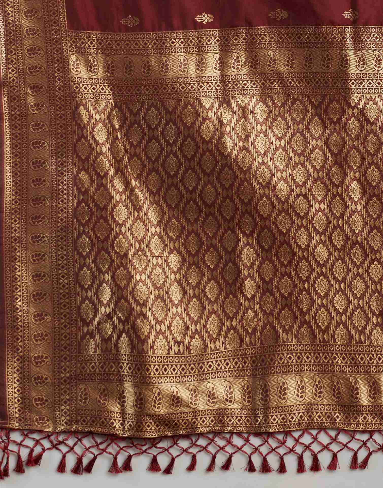 Maroon Silk Plain Banarasi Saree