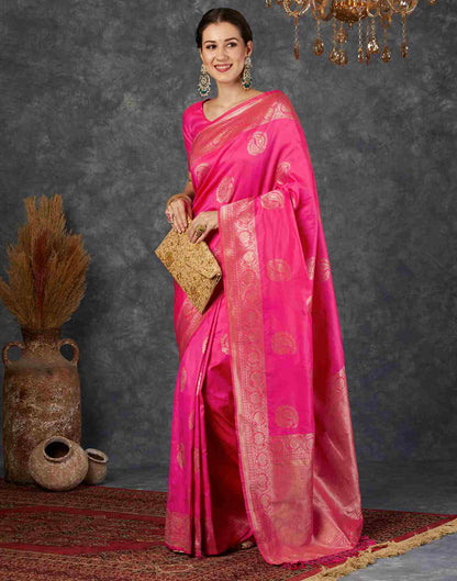 Bright Pink Silk Woven Banarasi Saree