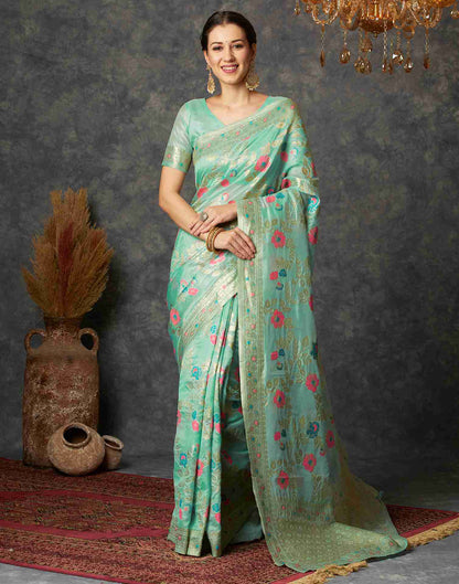 Mint Green Silk Plain Banarasi Saree