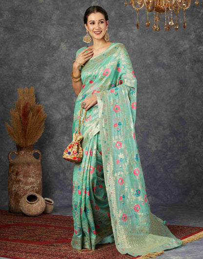 Mint Green Silk Plain Banarasi Saree