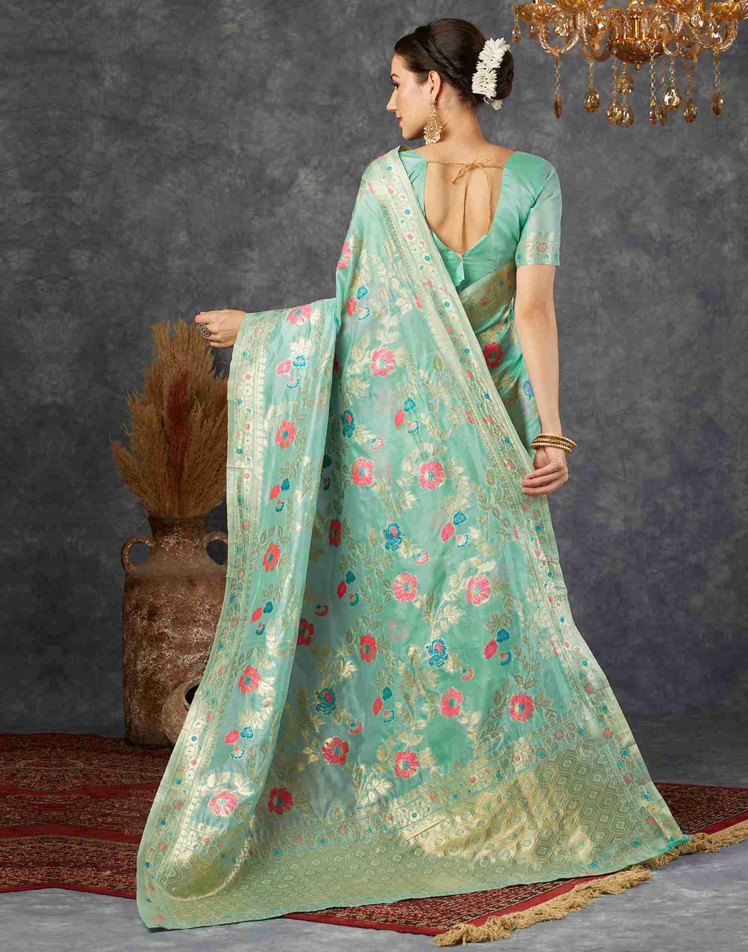 Mint Green Silk Plain Banarasi Saree