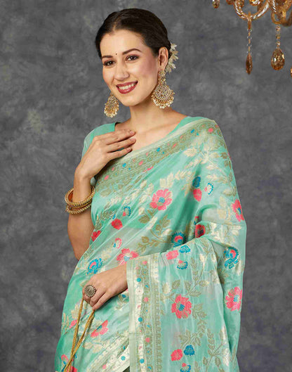 Mint Green Silk Plain Banarasi Saree