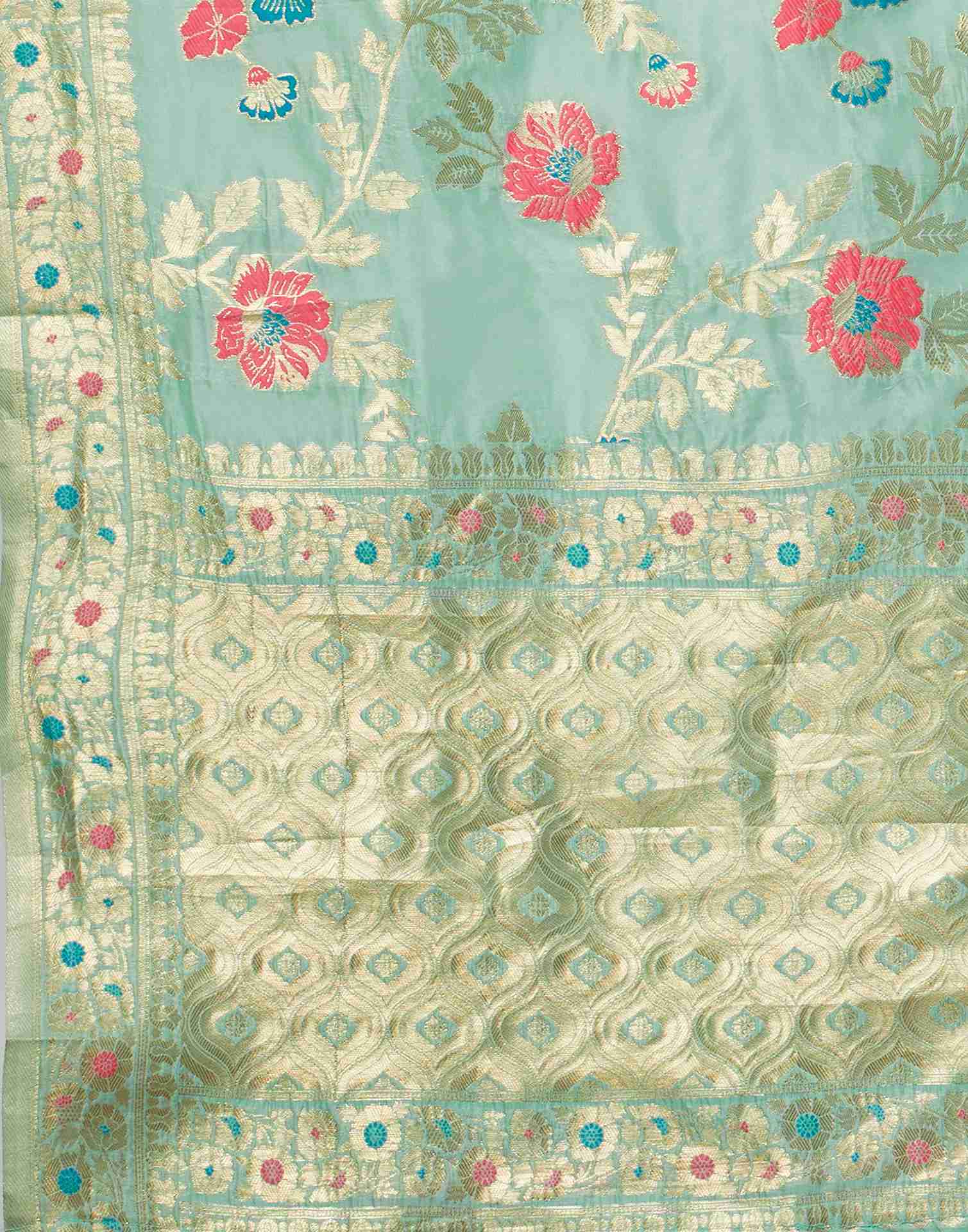 Mint Green Silk Plain Banarasi Saree