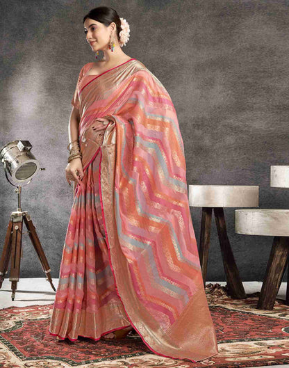 Rose Pink Organza Woven Banarasi Saree