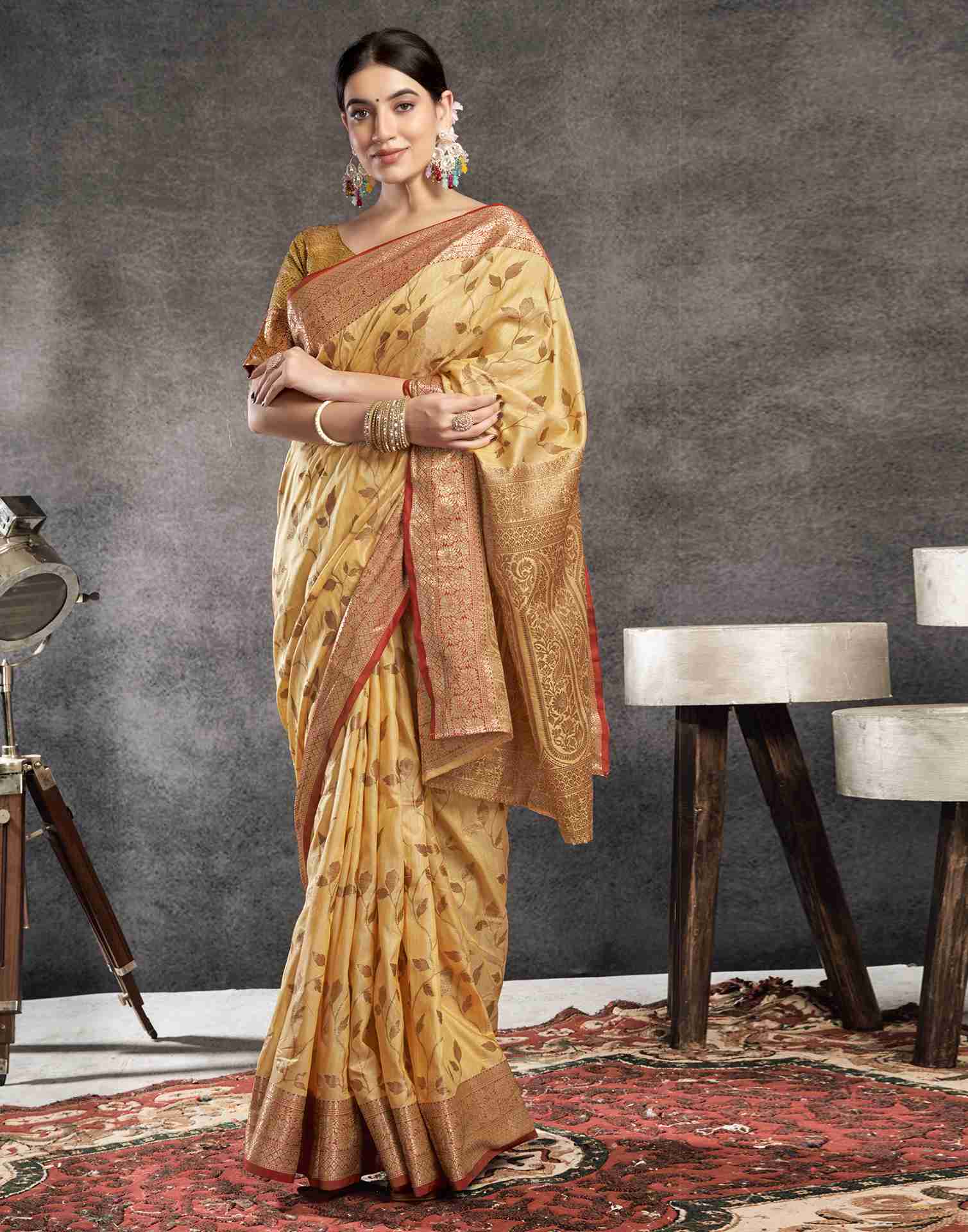 Pastel Yellow Silk Woven Banarasi Saree