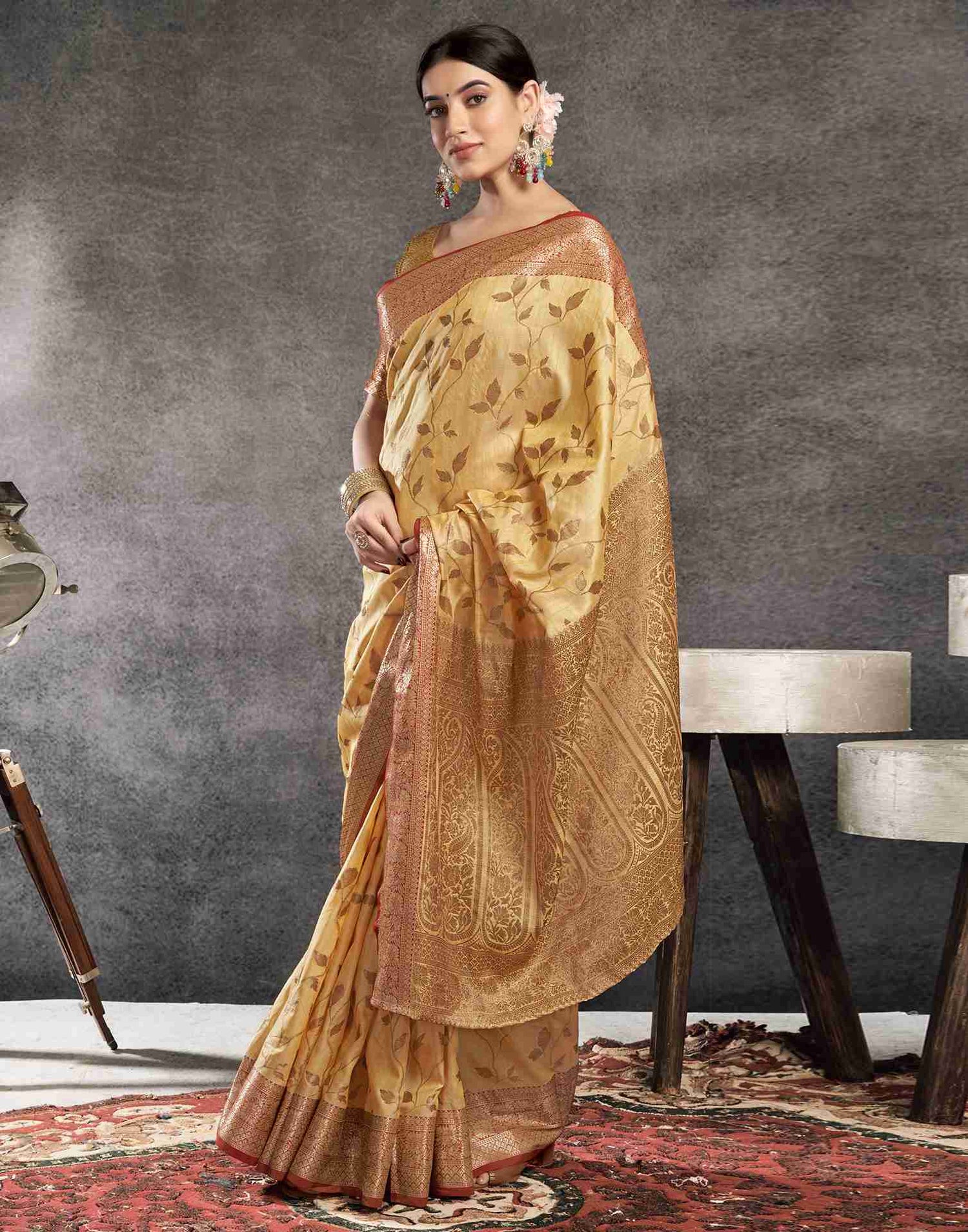 Pastel Yellow Silk Woven Banarasi Saree