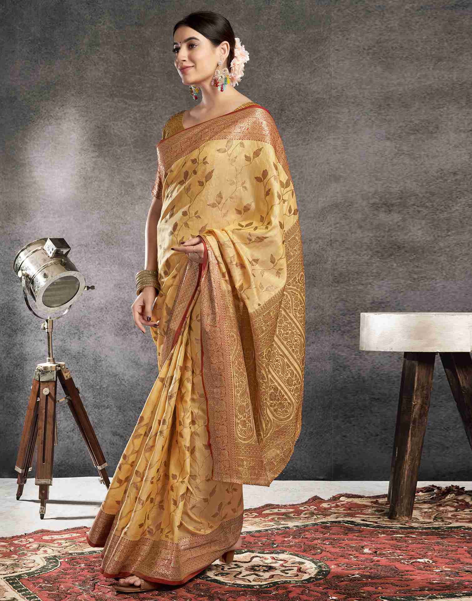 Pastel Yellow Silk Woven Banarasi Saree