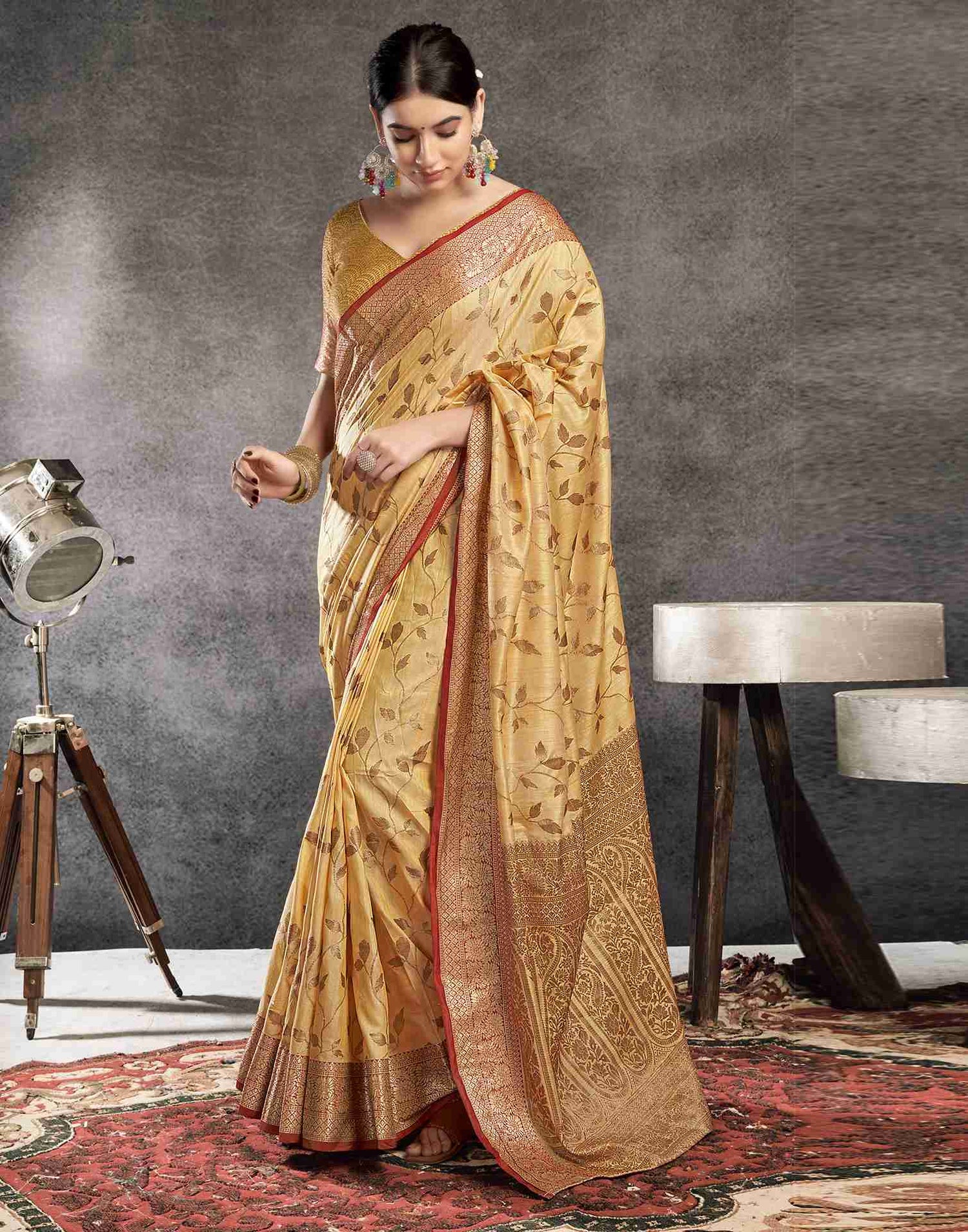 Pastel Yellow Silk Woven Banarasi Saree