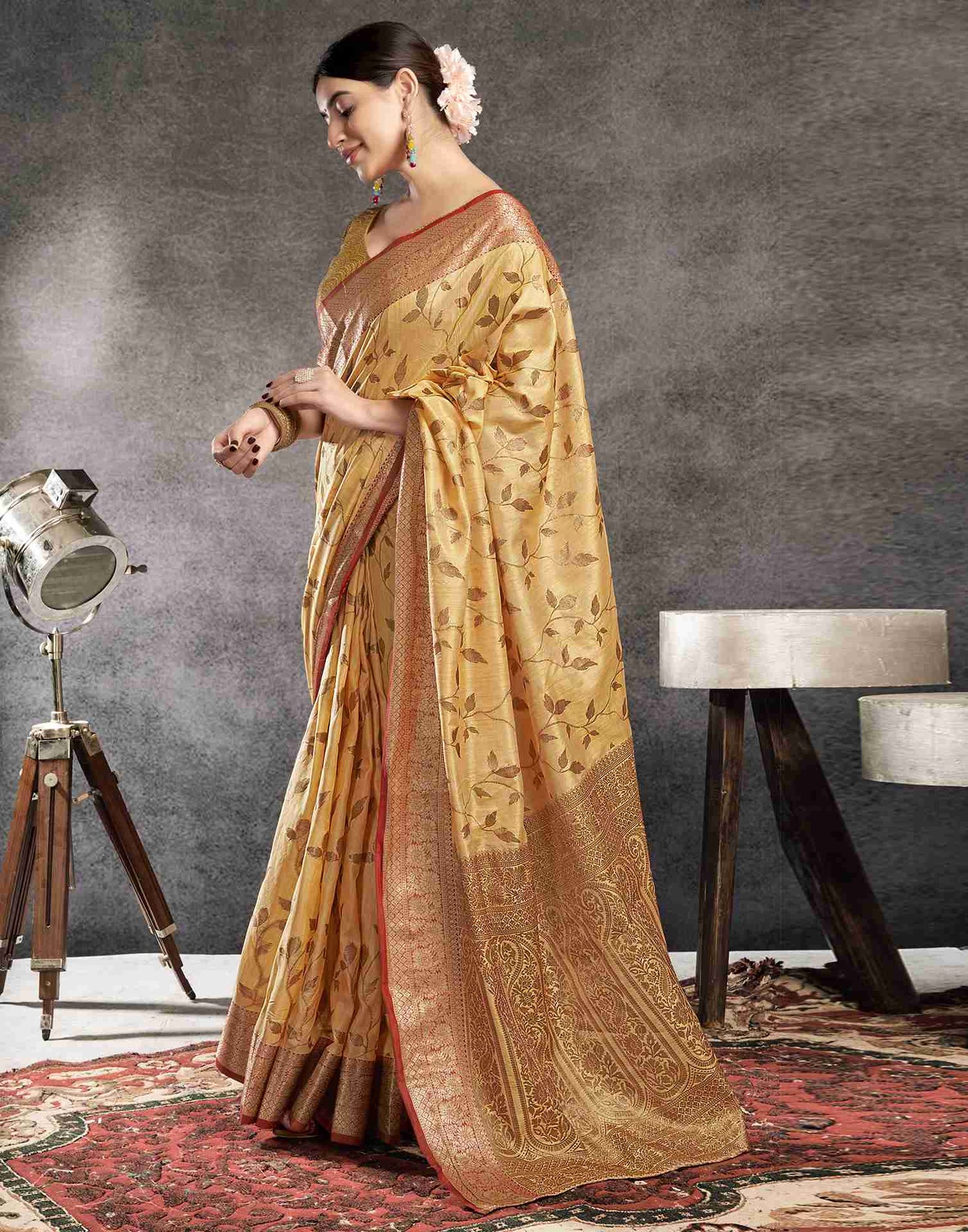 Pastel Yellow Silk Woven Banarasi Saree