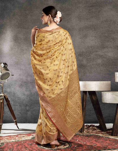 Pastel Yellow Silk Woven Banarasi Saree