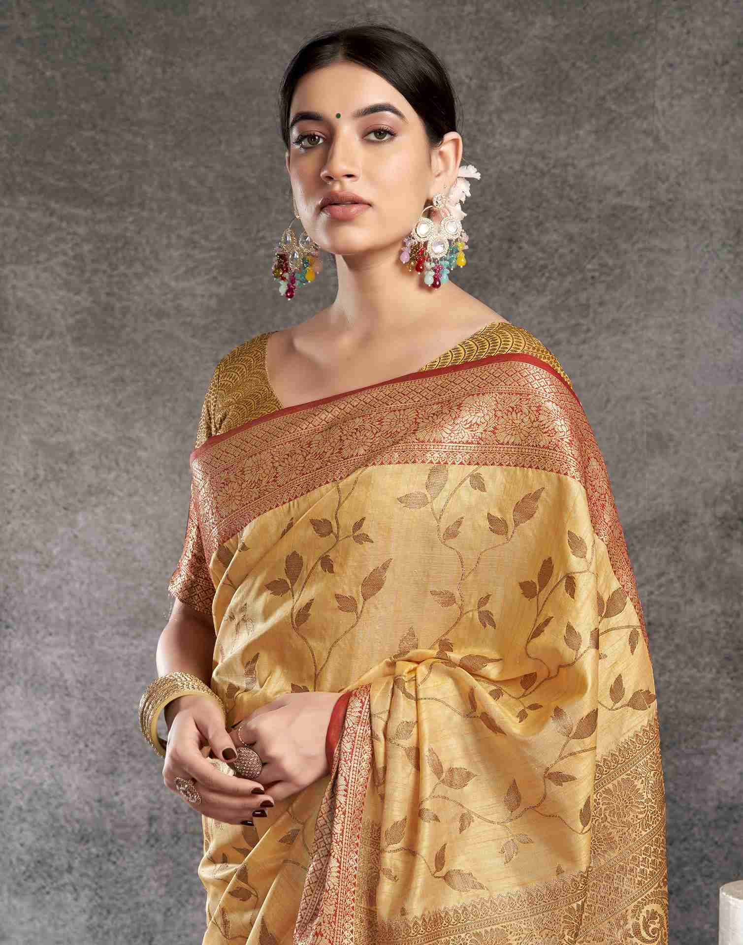 Pastel Yellow Silk Woven Banarasi Saree