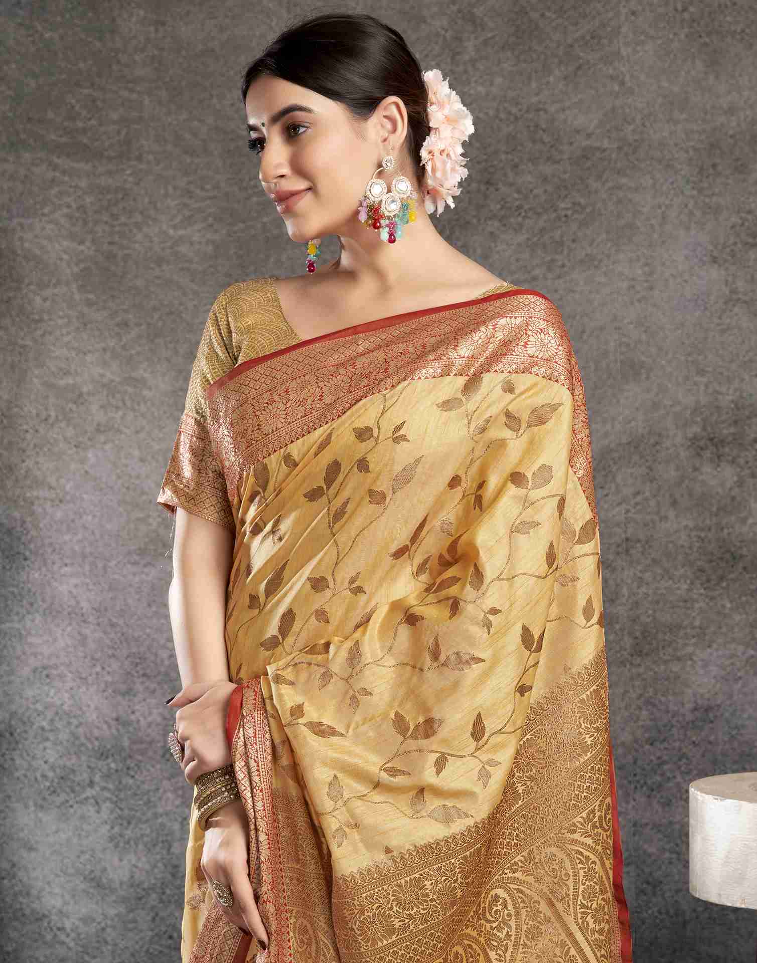 Pastel Yellow Silk Woven Banarasi Saree