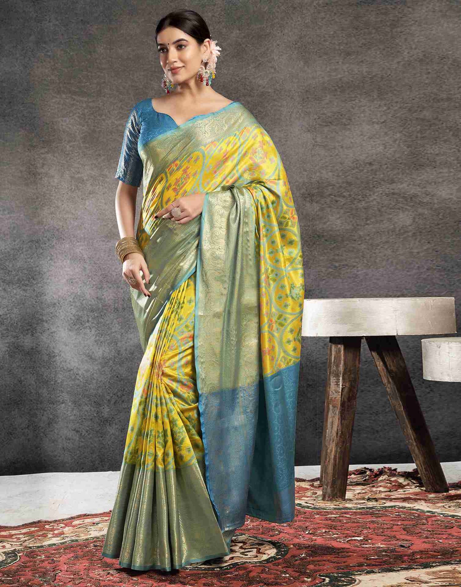 Lime Yellow Silk Woven Banarasi Saree